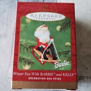Hallmark Keepsake Ornament  - 2000 Winter Fun with Barbie and Kelly sledding